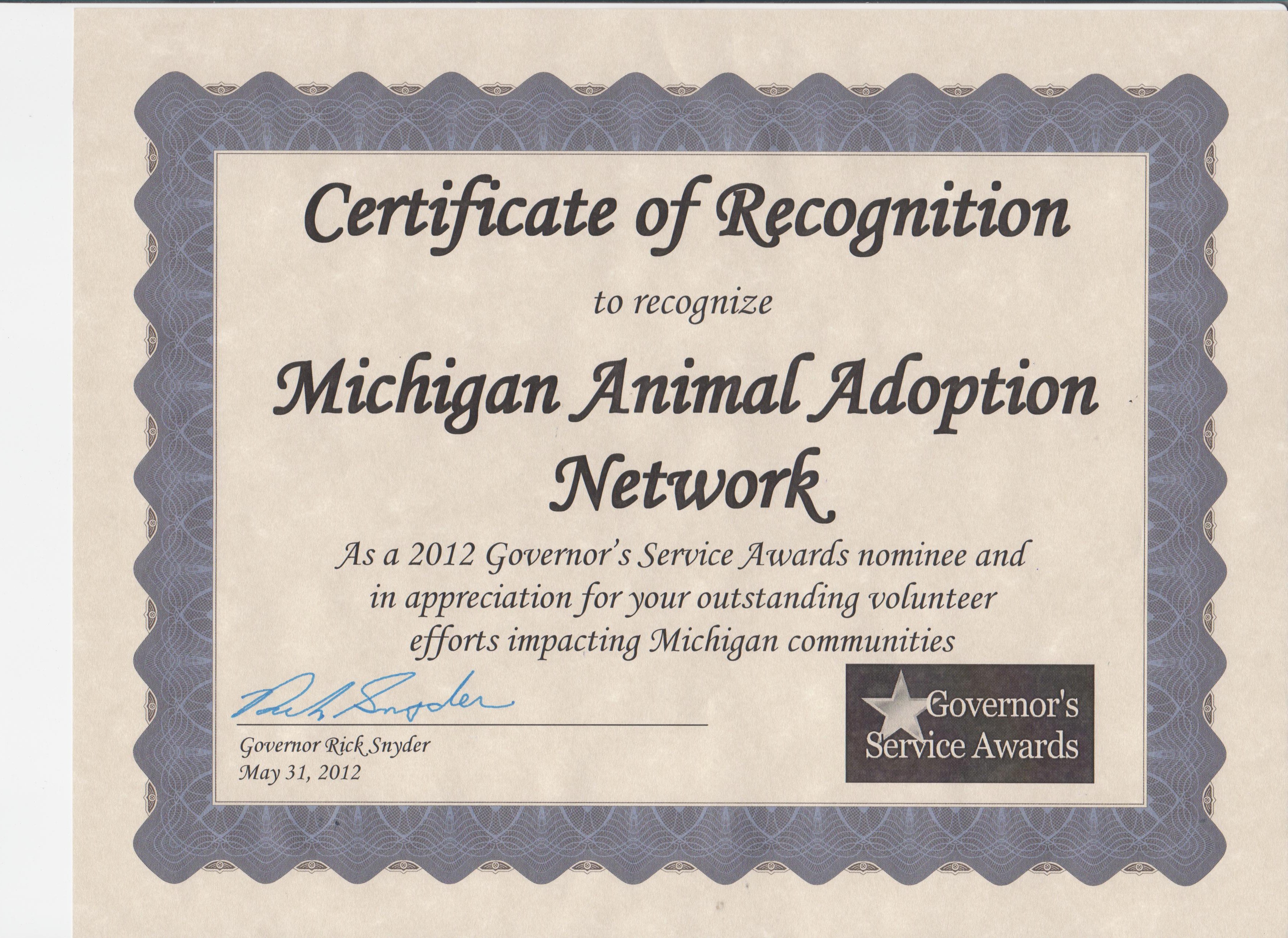 Service Award Template from michigananimaladoptionnetwork.org
